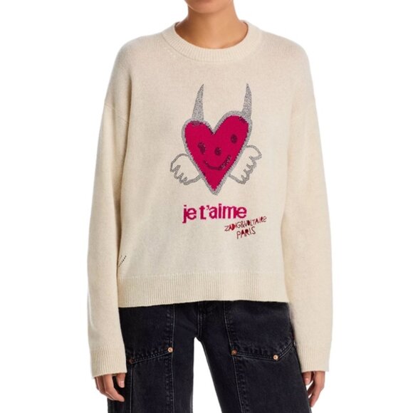 Zadig & Voltaire Tops - Zadig & Voltaire Cashmere Markuz Coeur Art Sweater